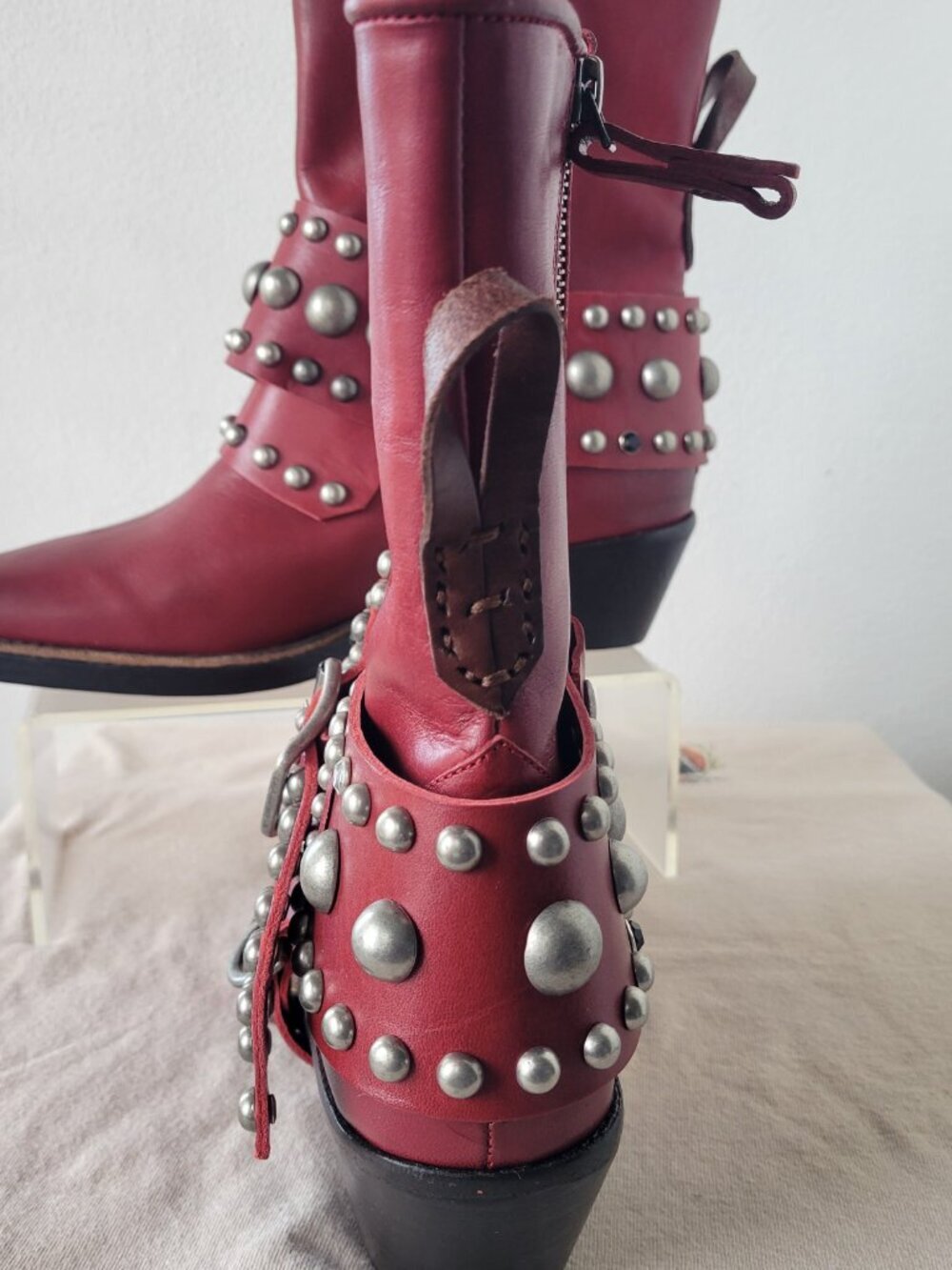 Free People We The Free Axel Studded Harness Leather Boots Red Size 9 NWOB - Picture 13 of 15